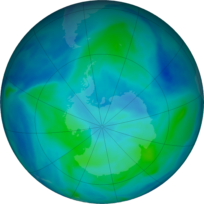 Antarctic ozone map for 25 February 2021